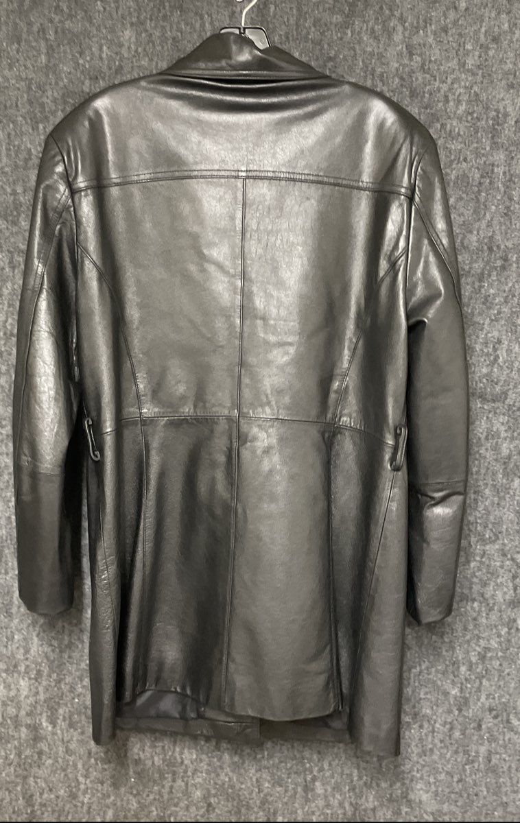 N.J. Taylor Women's Black Leather Mid-Length Button Front Car Coat Jacket Sz XL