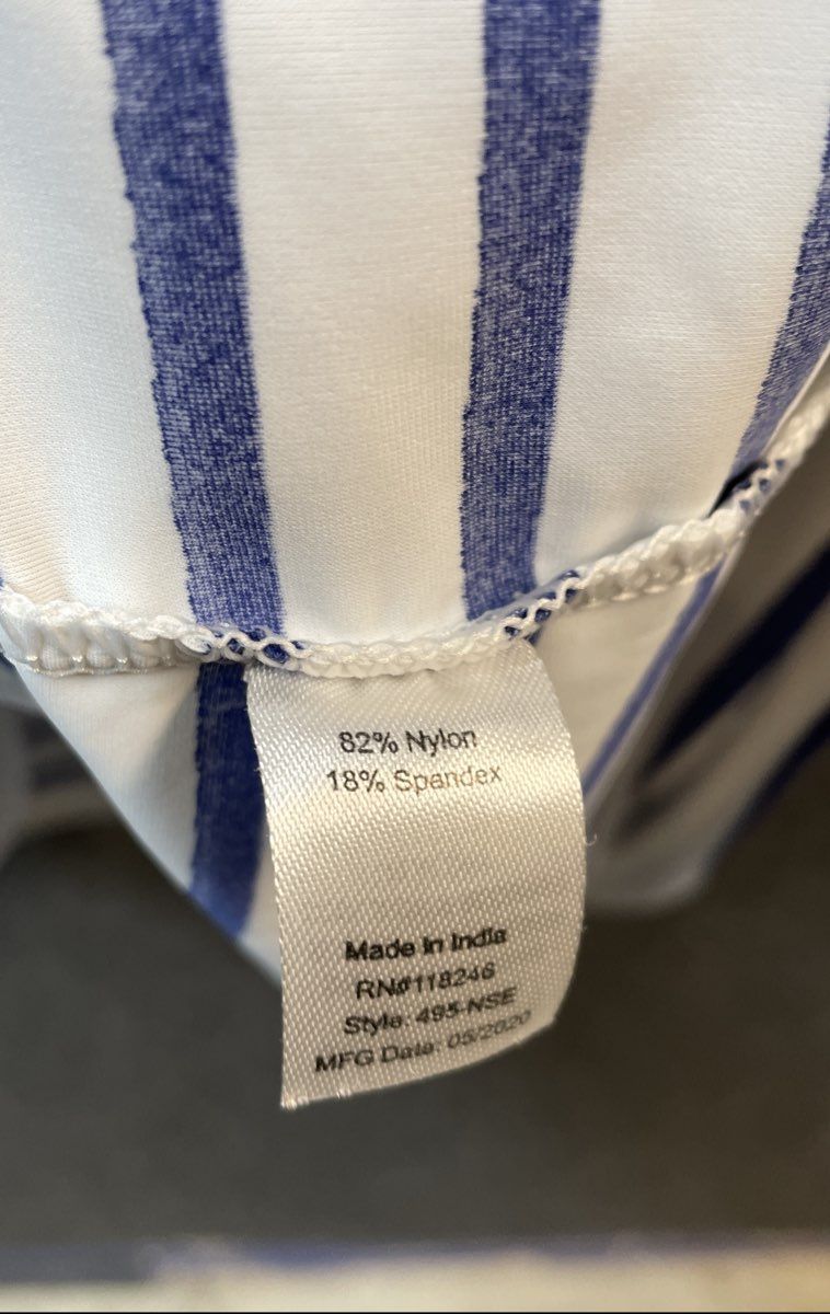 Cabana Life Women's Blue White Striped 3/4 Sleeve Tunic Dress Sz XL