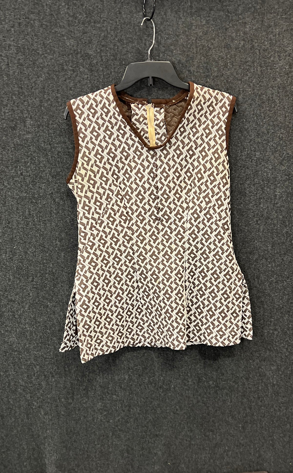 Vintage 70s Women's 2-Piece Tunic Top & Pants Set Brown White Geometric
