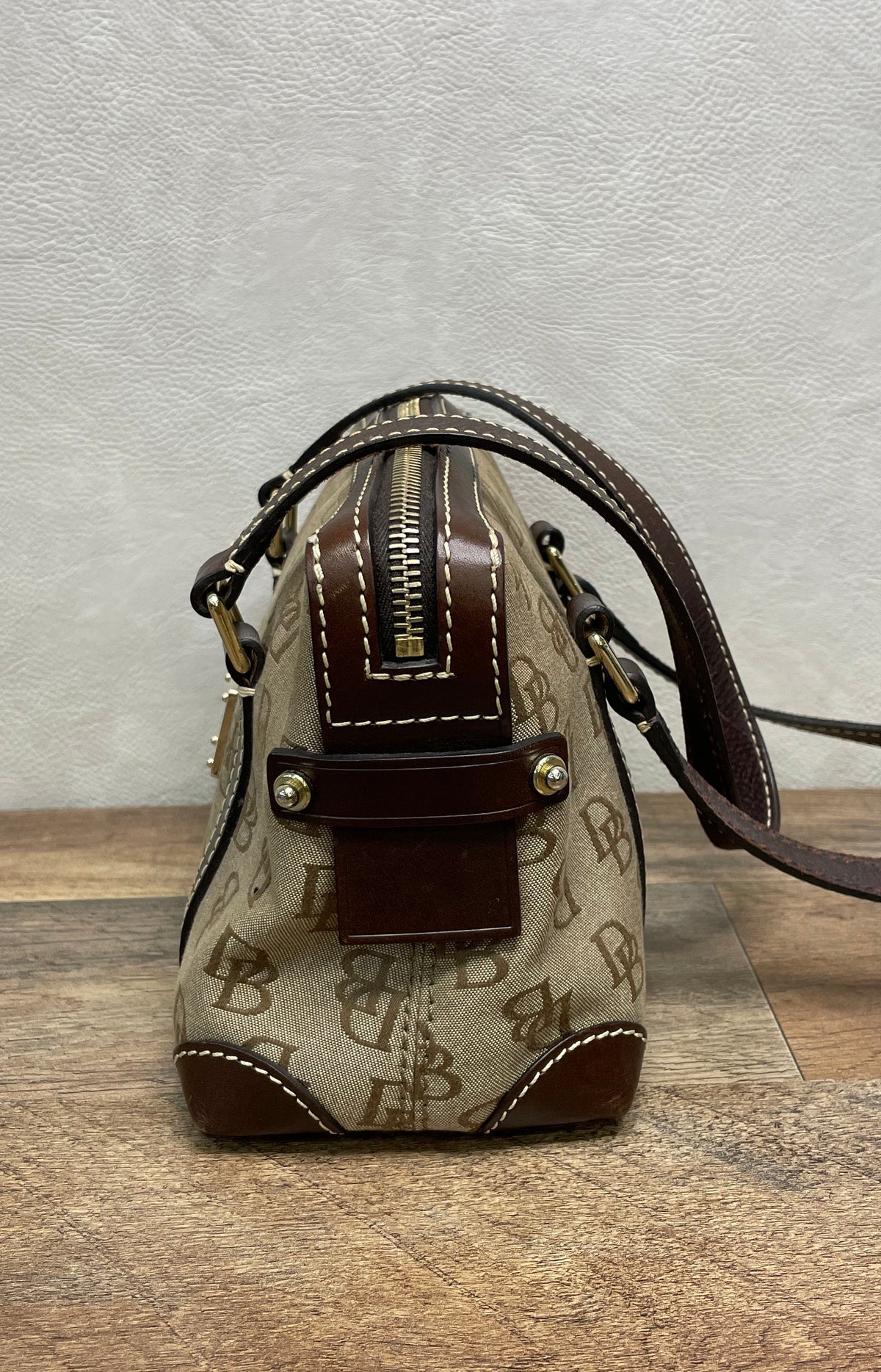 Dooney & Bourke Brown Monogram Canvas Vintage Satchel Shoulder Bag