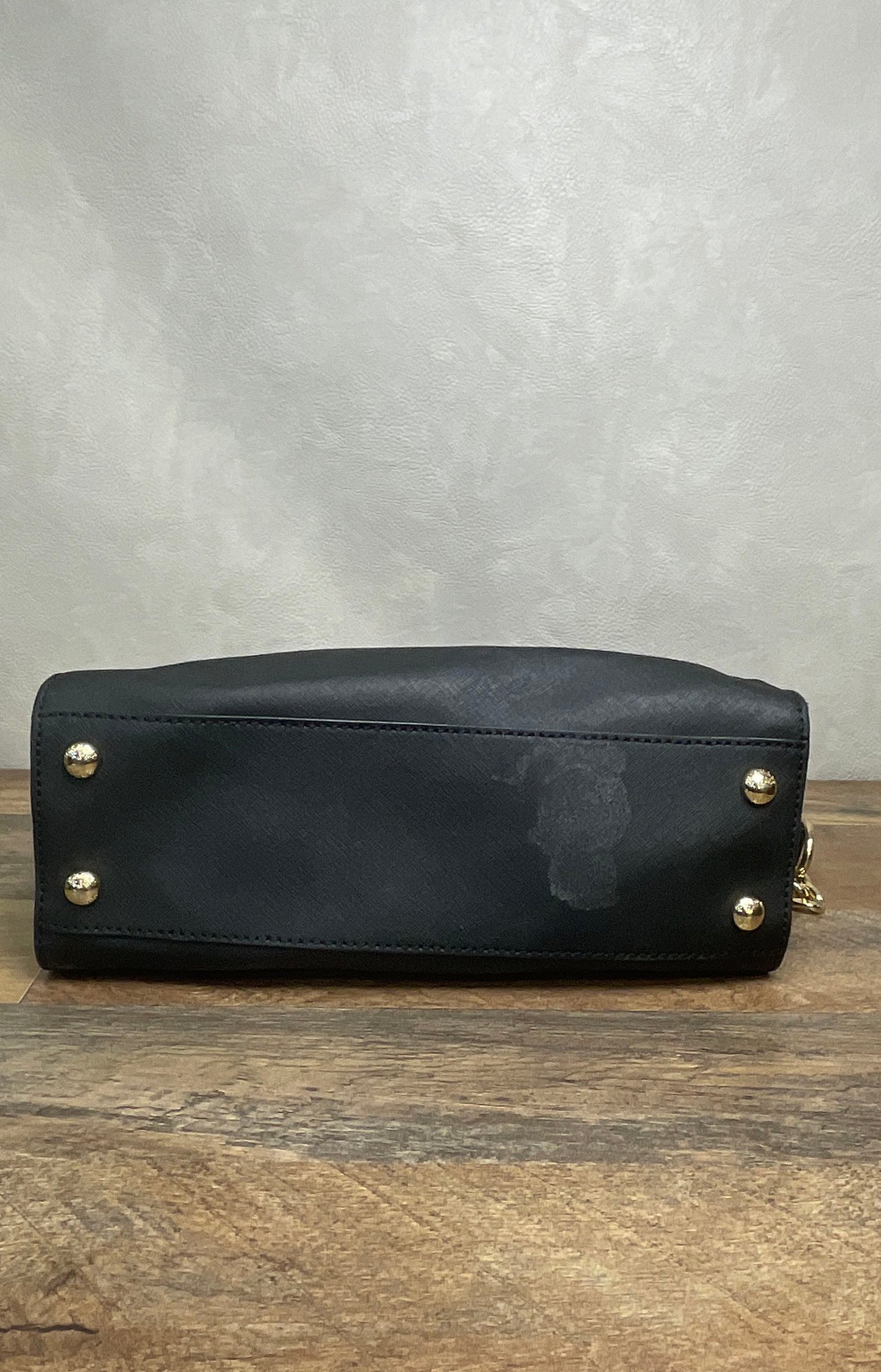 Michael Kors Black Saffiano Leather Hamilton Satchel Bag Gold Hardware