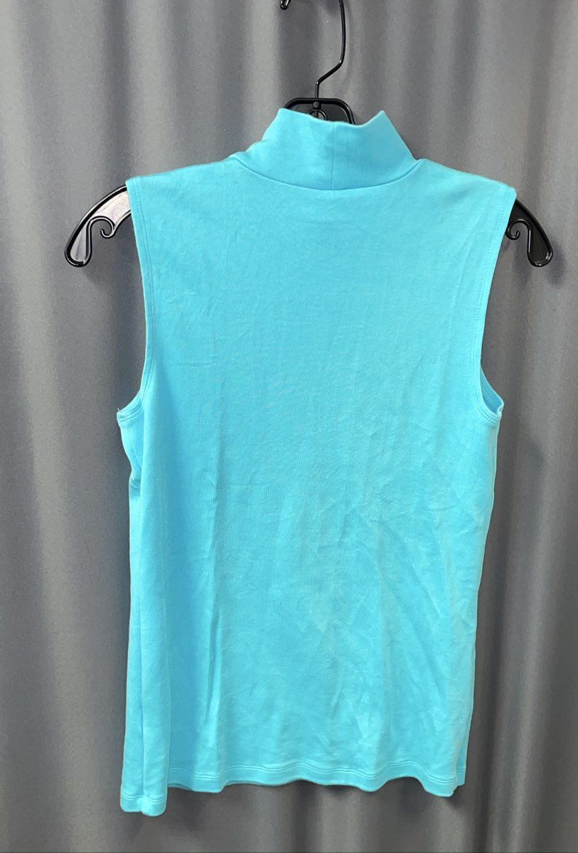 Croft & Barrow Women's Blue Mock Neck Sleeveless Tank Top Cotton Blend Sz S