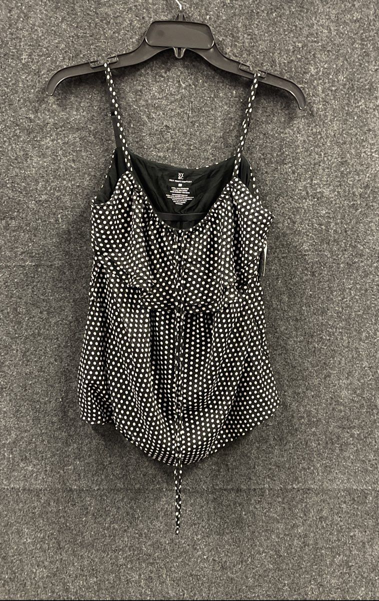 New York & Company Women's Black Polka Dot Ruffle Tie Front Camisole NWT Sz S