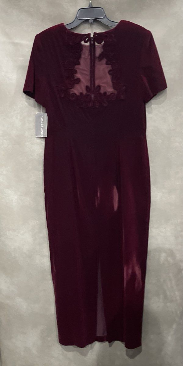 Maggy London Women's Red Velvet Dress Mesh Embroidered Back Vintage NWT Sz 12
