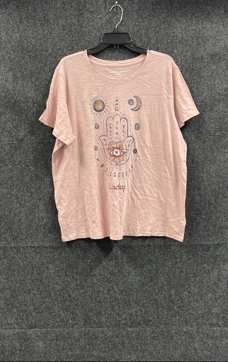 Lucky Brand Women's Pink Hamsa Hand Evil Eye Celestial Graphic T-Shirt Sz 1X