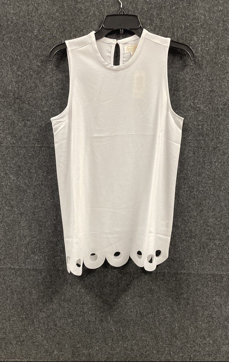 Mud Pie Women's Sutton Scallop Top White Sleeveless Eyelet Hem NWT Sz S 4-6