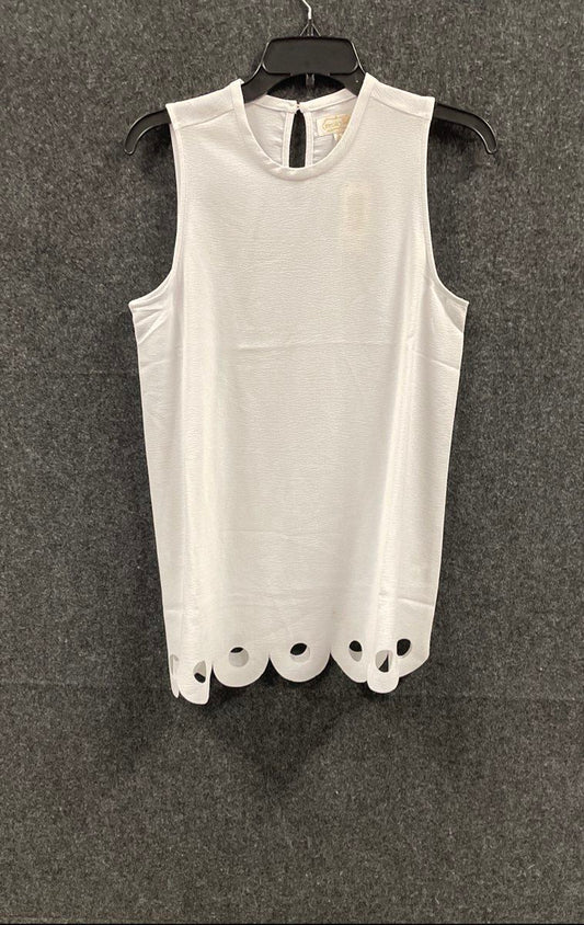 Mud Pie Women's Sutton Scallop Top White Sleeveless Eyelet Hem NWT Sz S 4-6