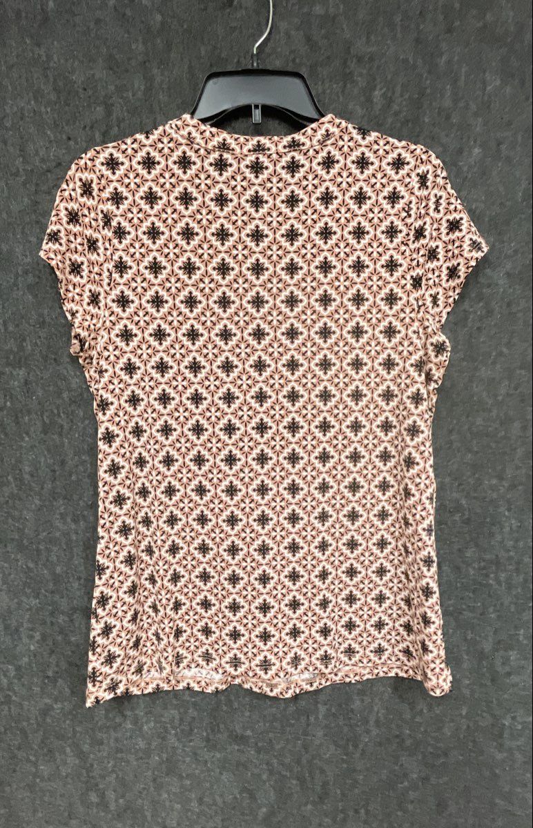 Liz Claiborne Career Women's Peach Medallion Print Split Neck Cap Sleeve Sz S