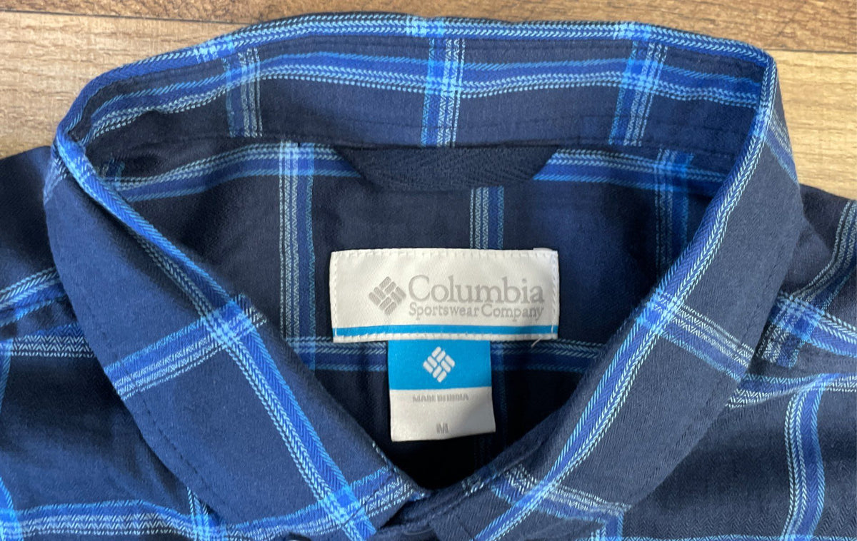 Columbia Men's Blue Plaid Long Sleeve Button Down Cotton Stretch Shirt Sz M NWT