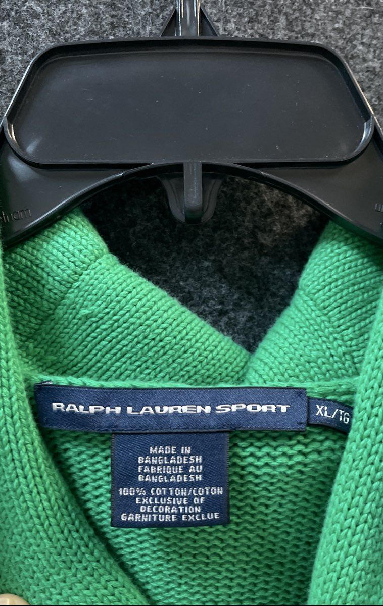 Ralph Lauren Sport Women's Green Cotton Knit Hooded Shawl Neck Sweater Sz XL