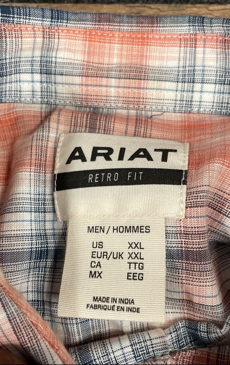 Ariat Men's Retro Fit Western Snap Front Plaid Long Sleeve Shirt Orange Sz XXL