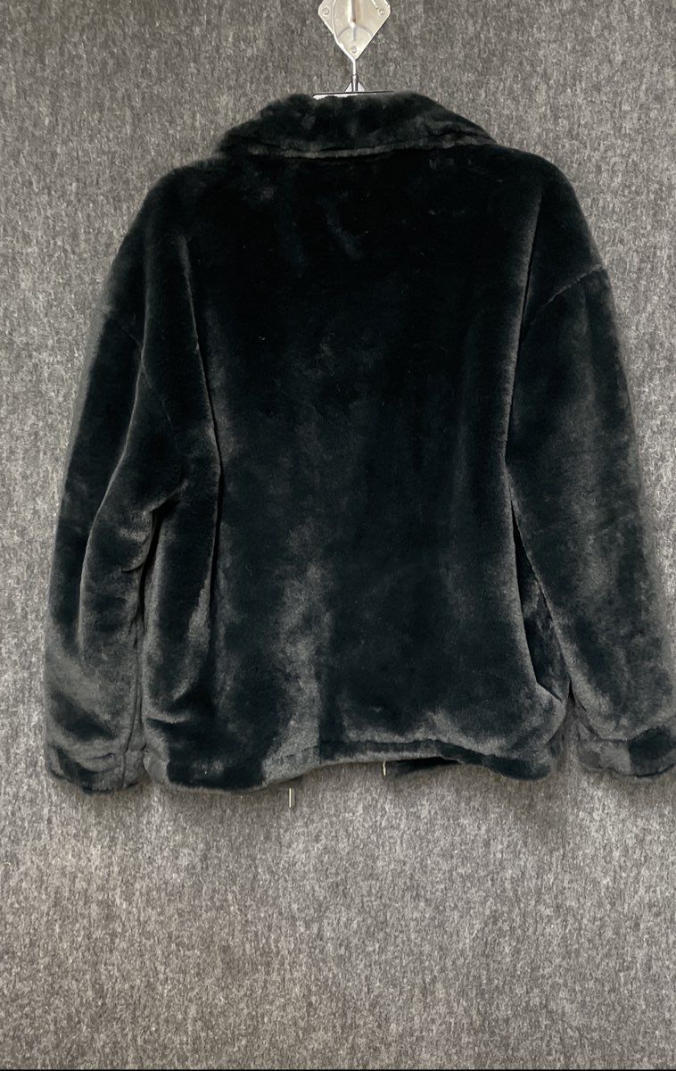 Jou Jou Women's Black Faux Fur Full Zip Collared Jacket Coat Sz M
