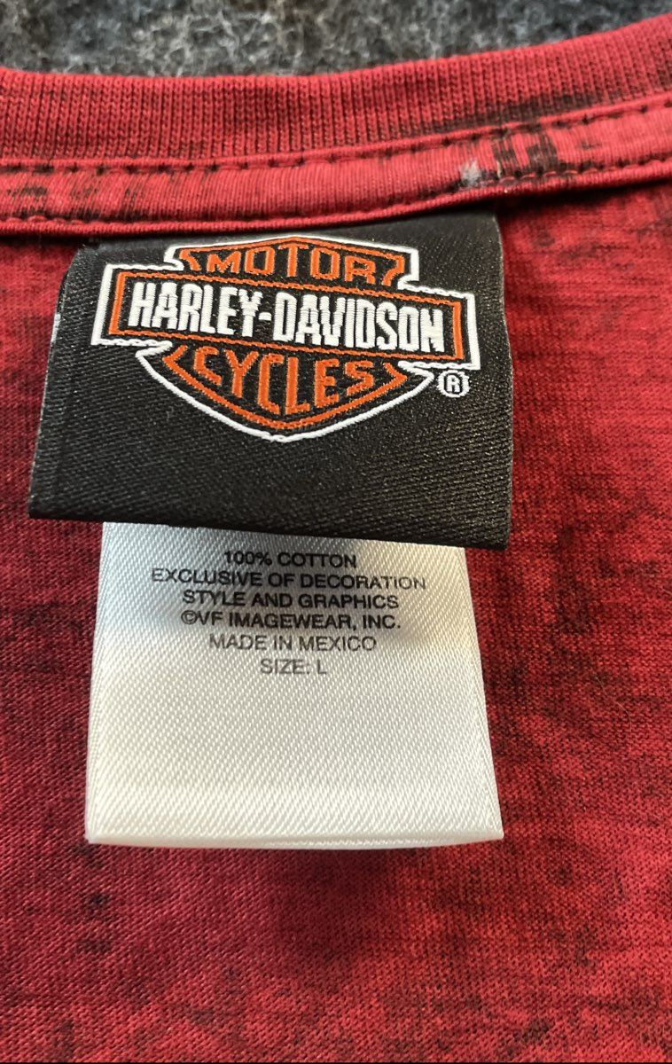 Harley-Davidson The Woodlands Texas V-Neck Long Sleeve Studded Red Shirt Sz L