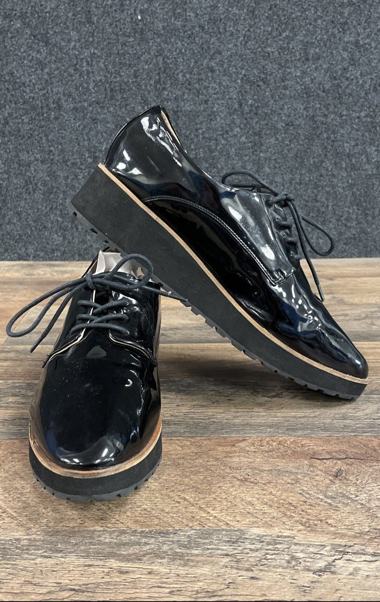 Aldo Black Patent Leather Platform Lug Sole Oxford Shoes Women's Size 11