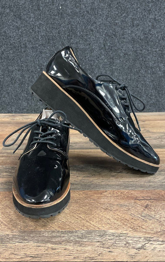 Aldo Black Patent Leather Platform Lug Sole Oxford Shoes Women's Size 11
