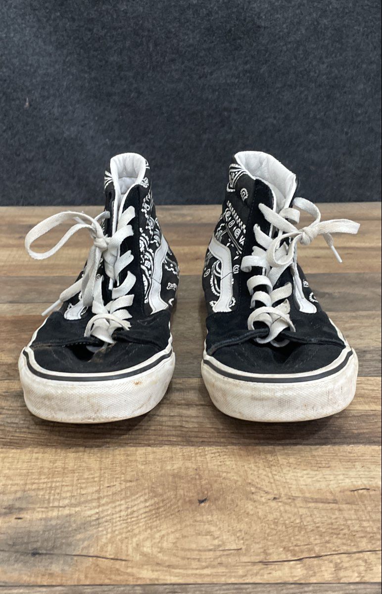 Vans Sk8-Hi Black White Bandana Paisley Print High Top Sneakers Men 8 Women 9.5