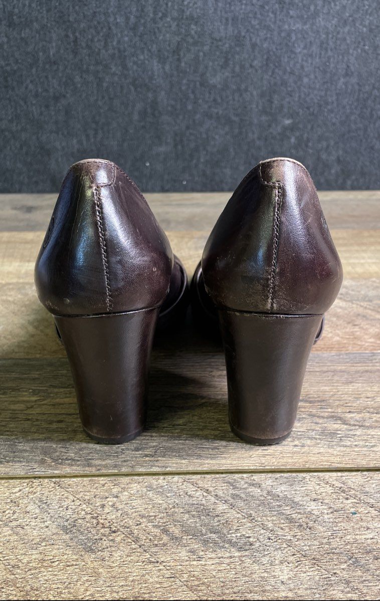Bronx Rita Brown Leather Open Toe Chunky Heel Pumps Women's Size 37