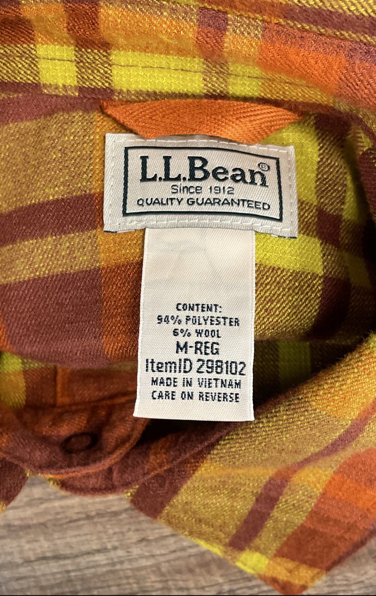 L.L. Bean Plaid Western Snap Front Flannel Shirt Wool Blend Sz M Regular