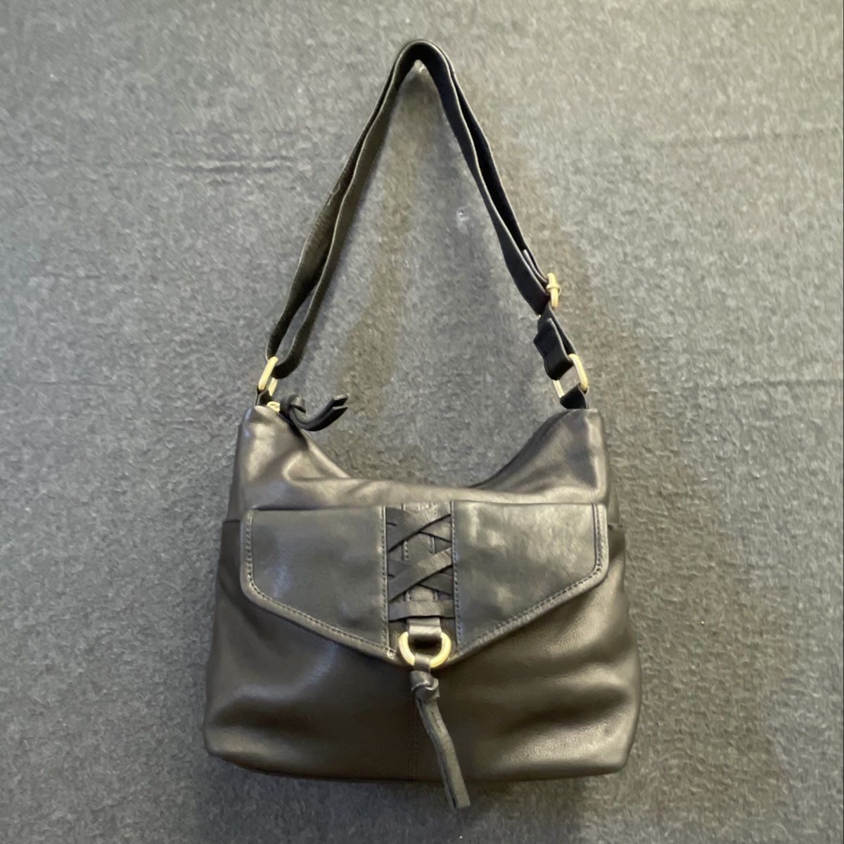 Great American Leather Works Black Leather Laced Front Crossbody Shoulder Bag