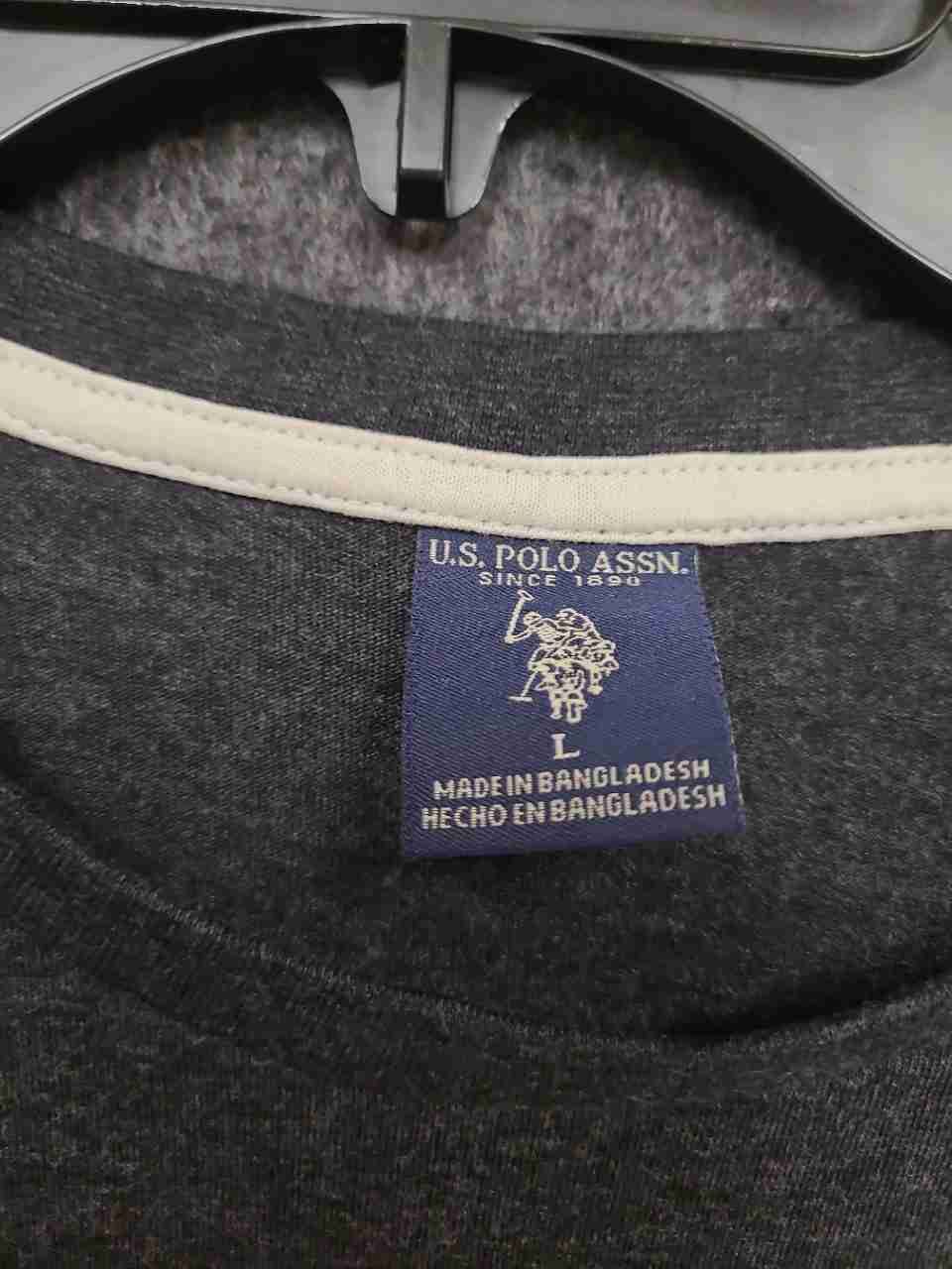U.S. Polo Assn. Men's Long Sleeve Shirt Charcoal Gray Heathered Crewneck Sz L