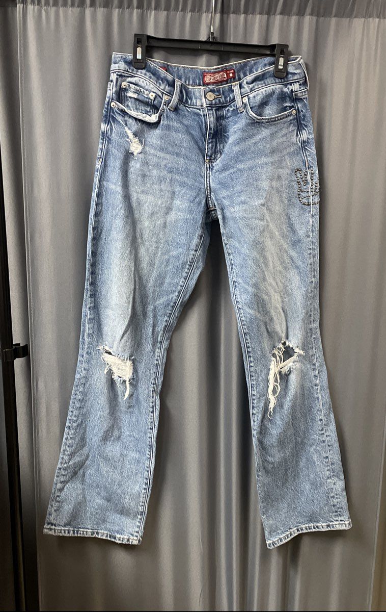 Lucky Brand Women's Easy Rider Mid Rise Bootcut Blue Distressed Jeans Sz 8/29 R