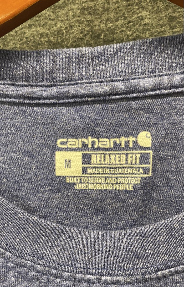 Carhartt Men's Pocket T-Shirt Heather Blue Relaxed Fit Back Graphic Logo Sz M