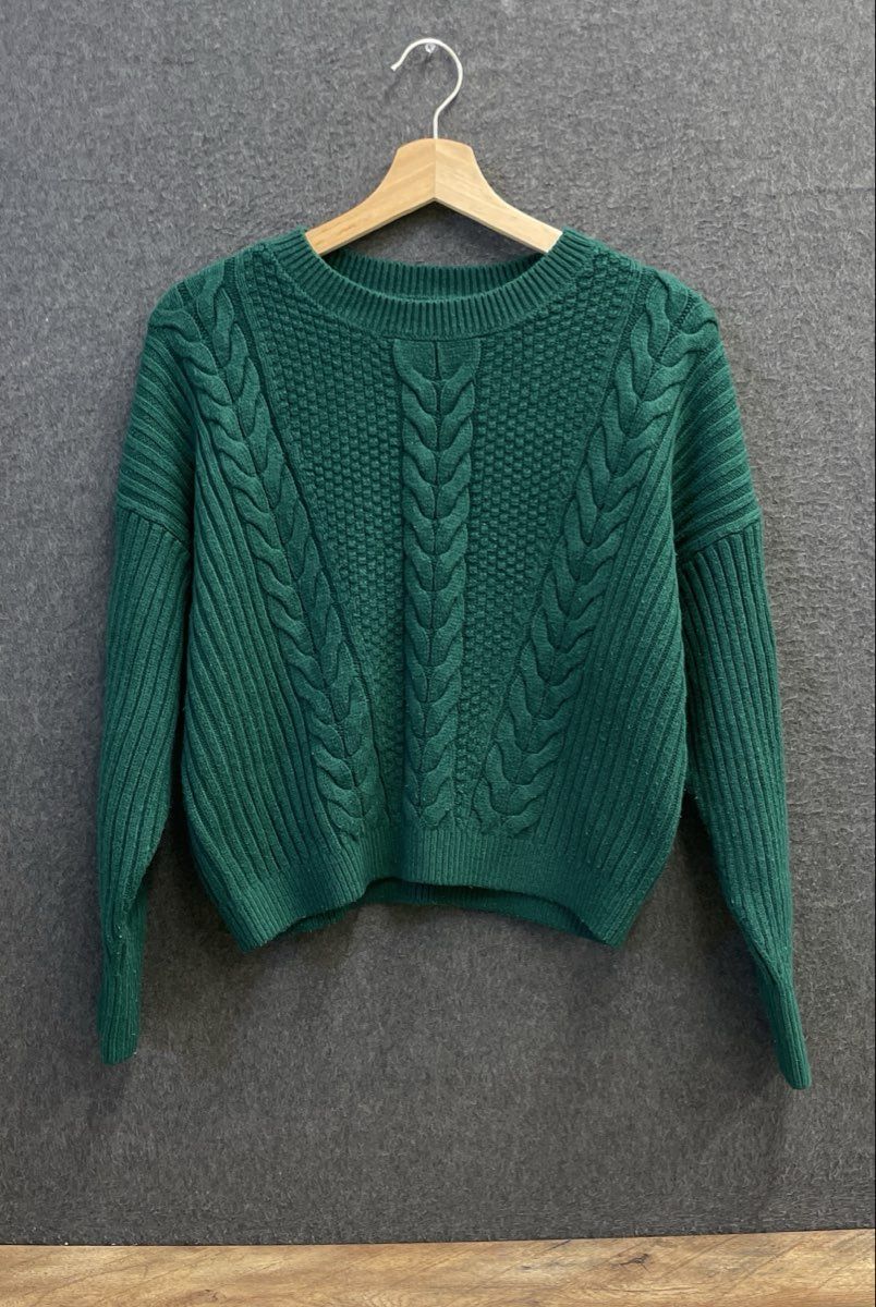 Tommy Hilfiger Women's Green Cable Knit Crew Neck Sweater Size S