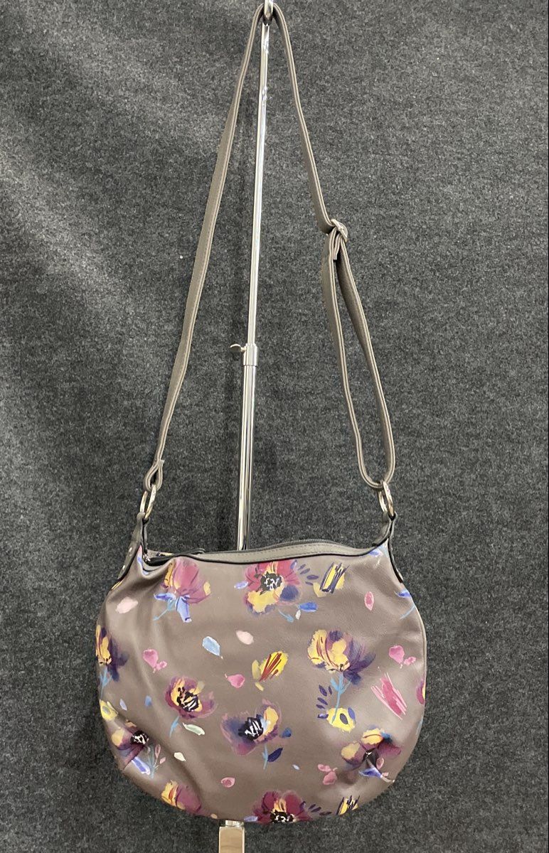 Rosetti Grey Floral Leather Crossbody Shoulder Bag Silver Tone Hardware