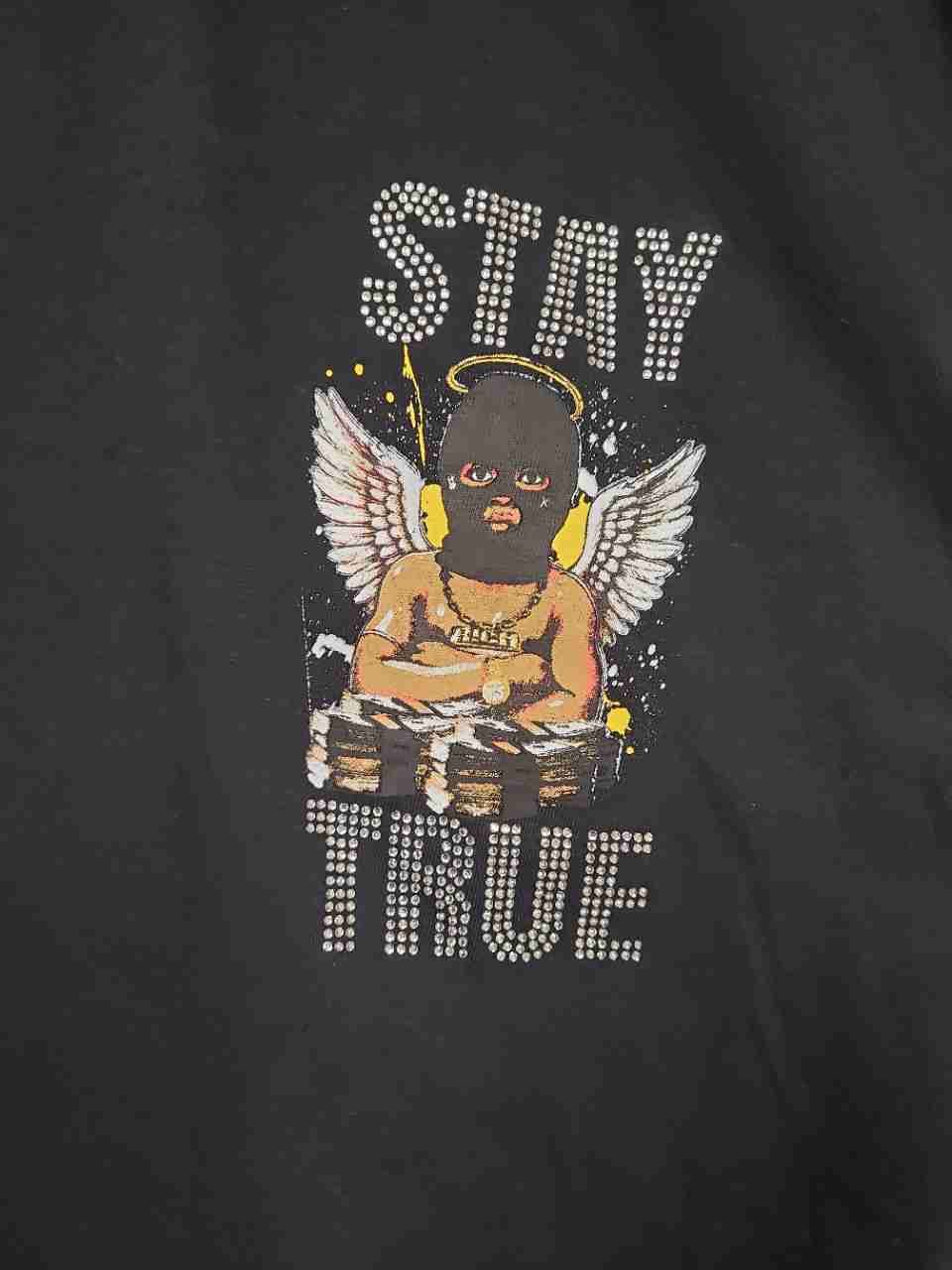 Reason Men's Black Stay True Count Your Blessings Rhinestone Graphic T-Shirt L
