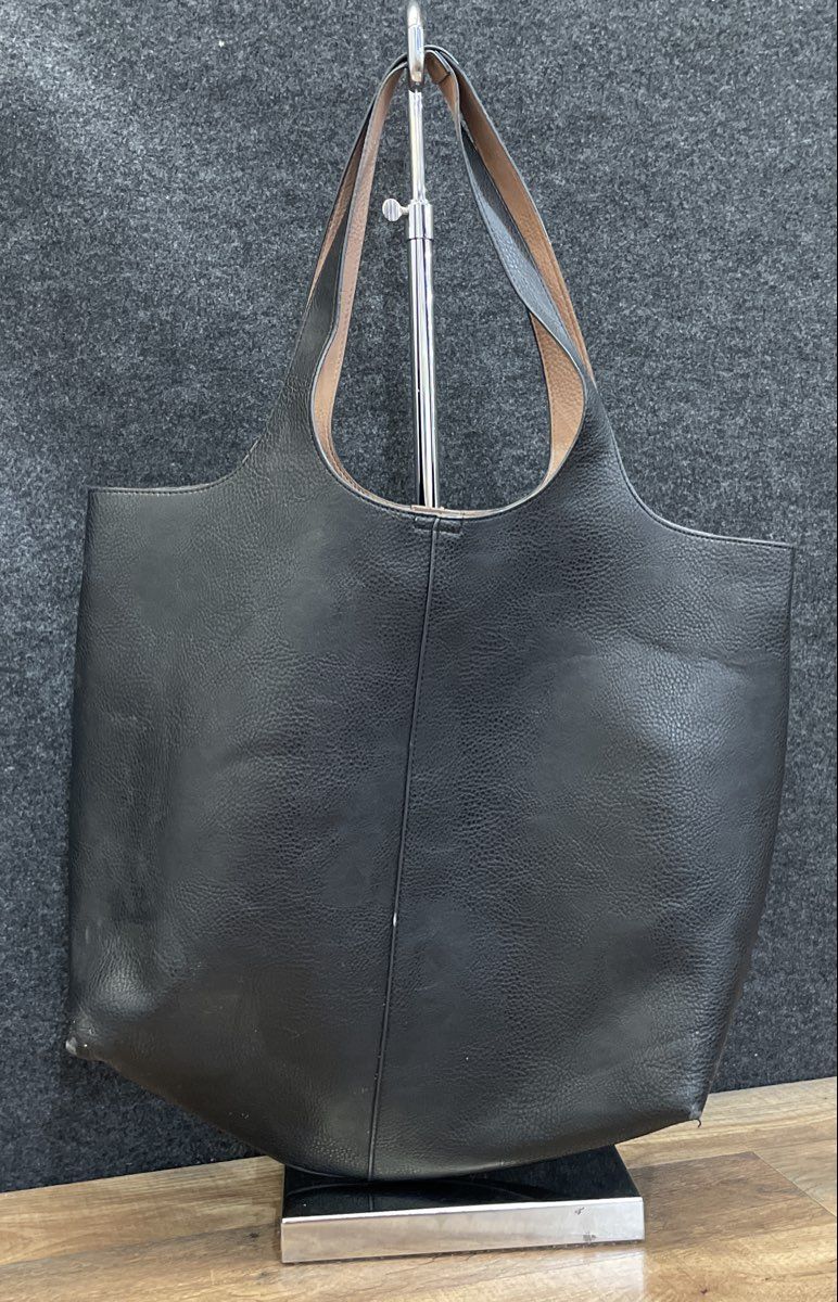 Unbranded Black Pebbled Leather Minimalist Large Tote Bag