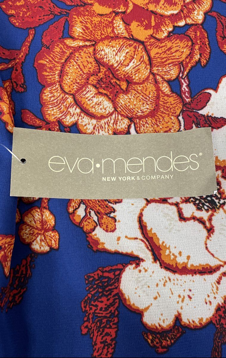 Eva Mendes New York & Company Women's Blue Orange Floral Shift Dress NWT Sz XS