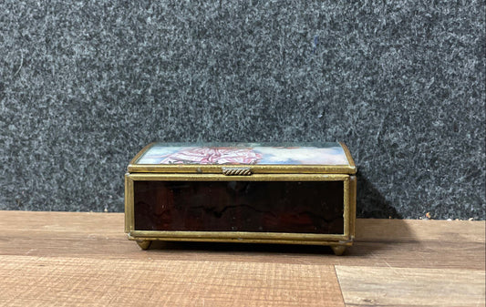 Vintage Enesco Music Box Sandra Kuck Angel Art Brass & Tortoise Shell Finish