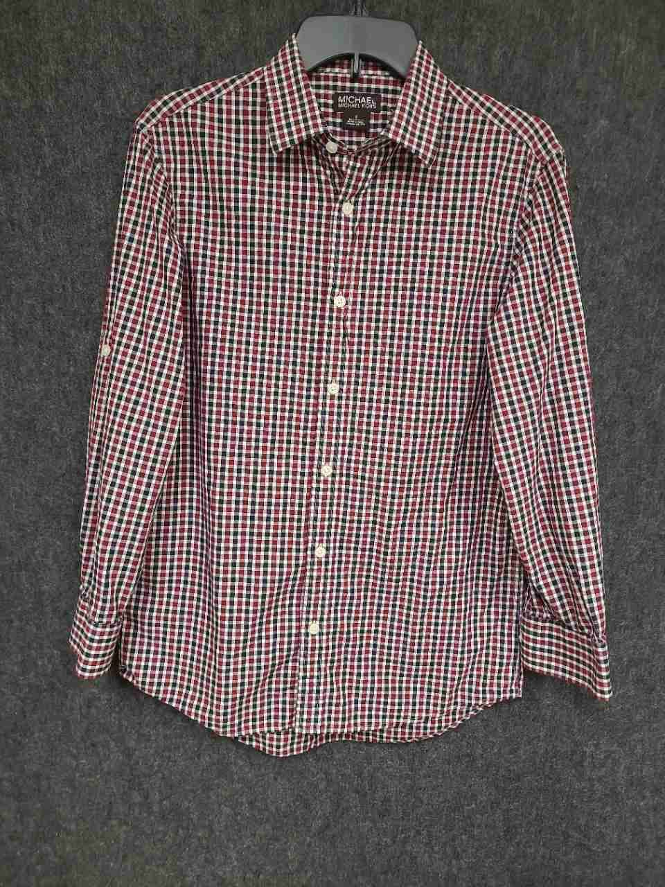 Michael Kors Women's Red Green Plaid Gingham Long Sleeve Roll Tab Shirt Sz S