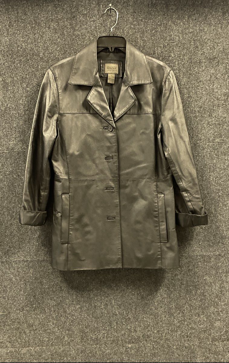 John Paul Richard Women's Black Leather Jacket Vintage 90s Blazer Coat Sz 10