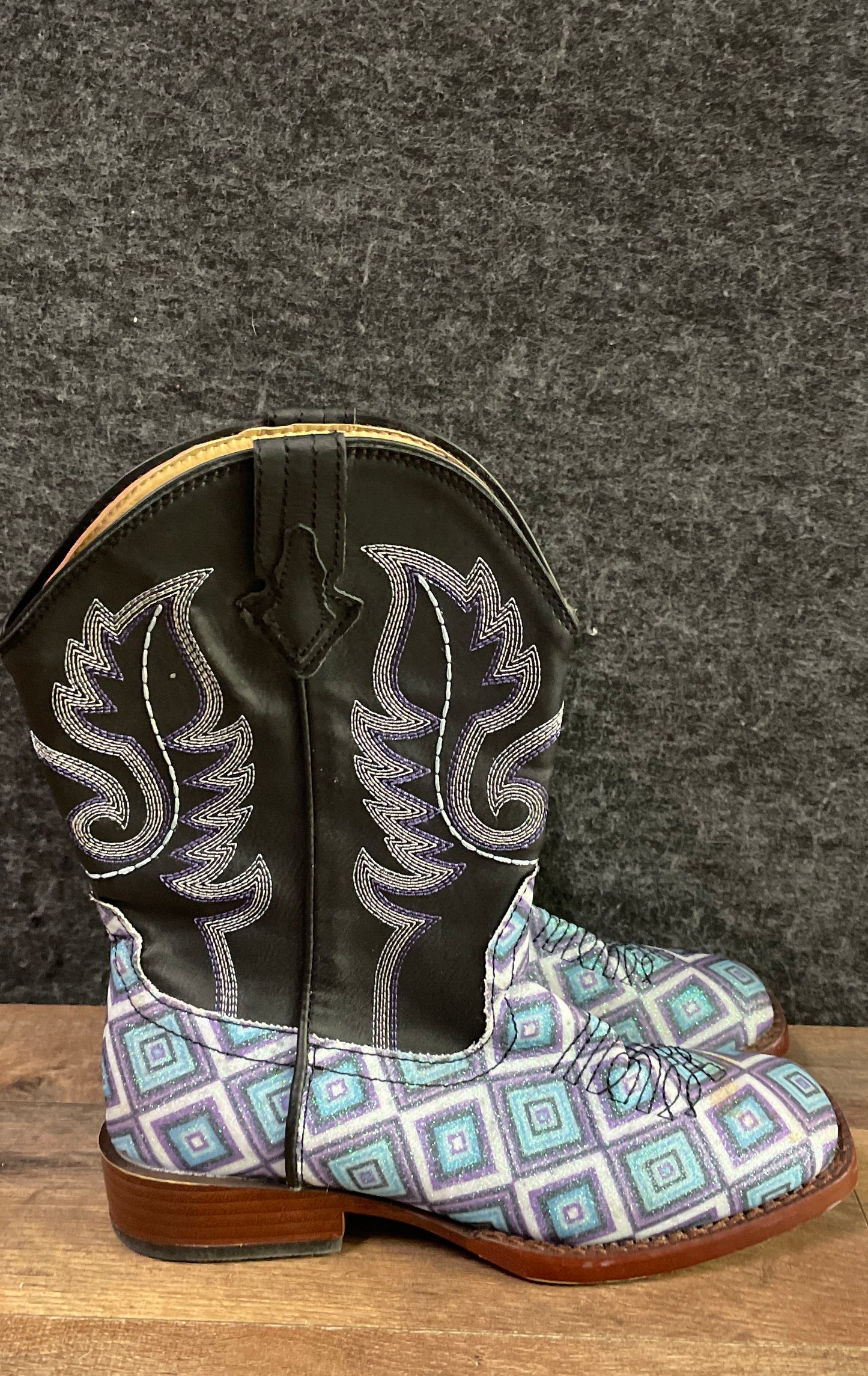 Roper Little Kids Glitter Geometric Square Western Cowboy Boots Size 3