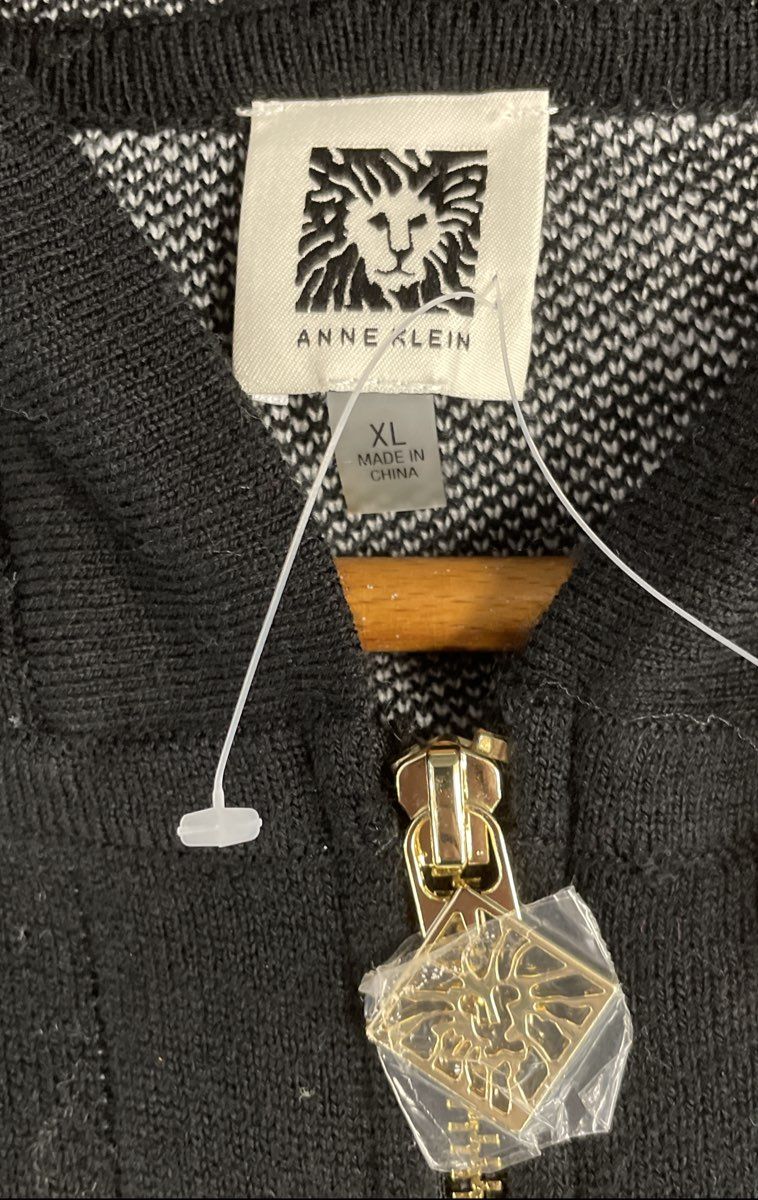 Anne Klein Women's Black Hooded Cardigan Jacket NWT Windowpane Knit Size XL