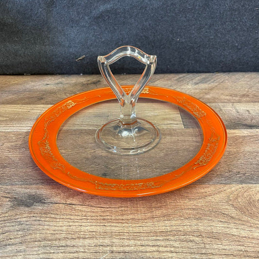 Vintage Style Orange and Gold Glass Serving Tray