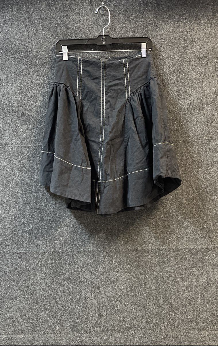 Anthropologie Women's Black Linen Blend Contrast Stitch Mini Skirt Sz S
