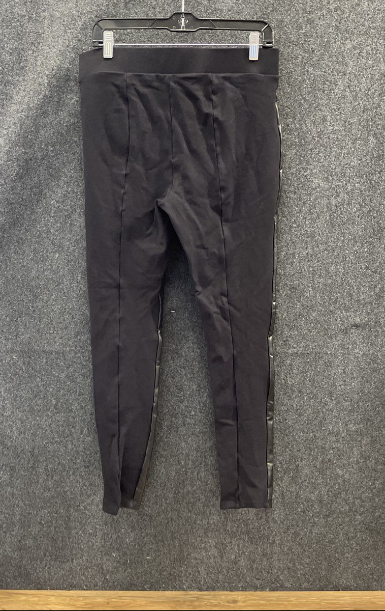Ann Taylor Factory Women's Black Faux Leather Front Mixed Media Leggings Sz M