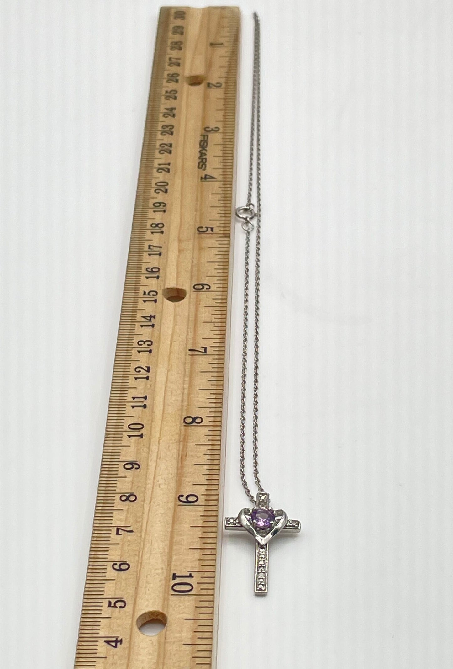 925 Sterling Silver Amethyst Cross Pendant Necklace 3g