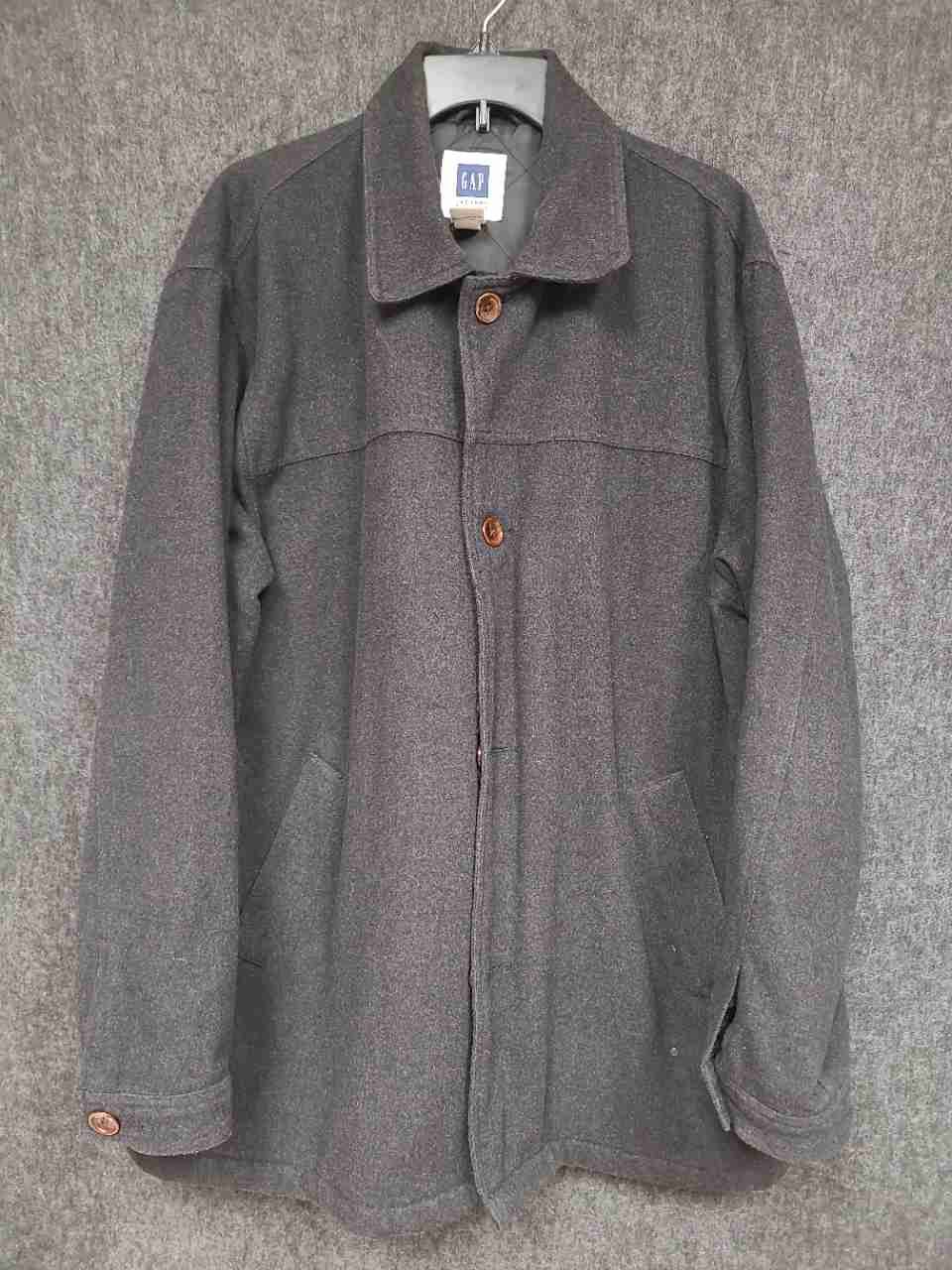 Gap Men's Charcoal Gray Recycled Wool Blend Button Front Coat Sz L