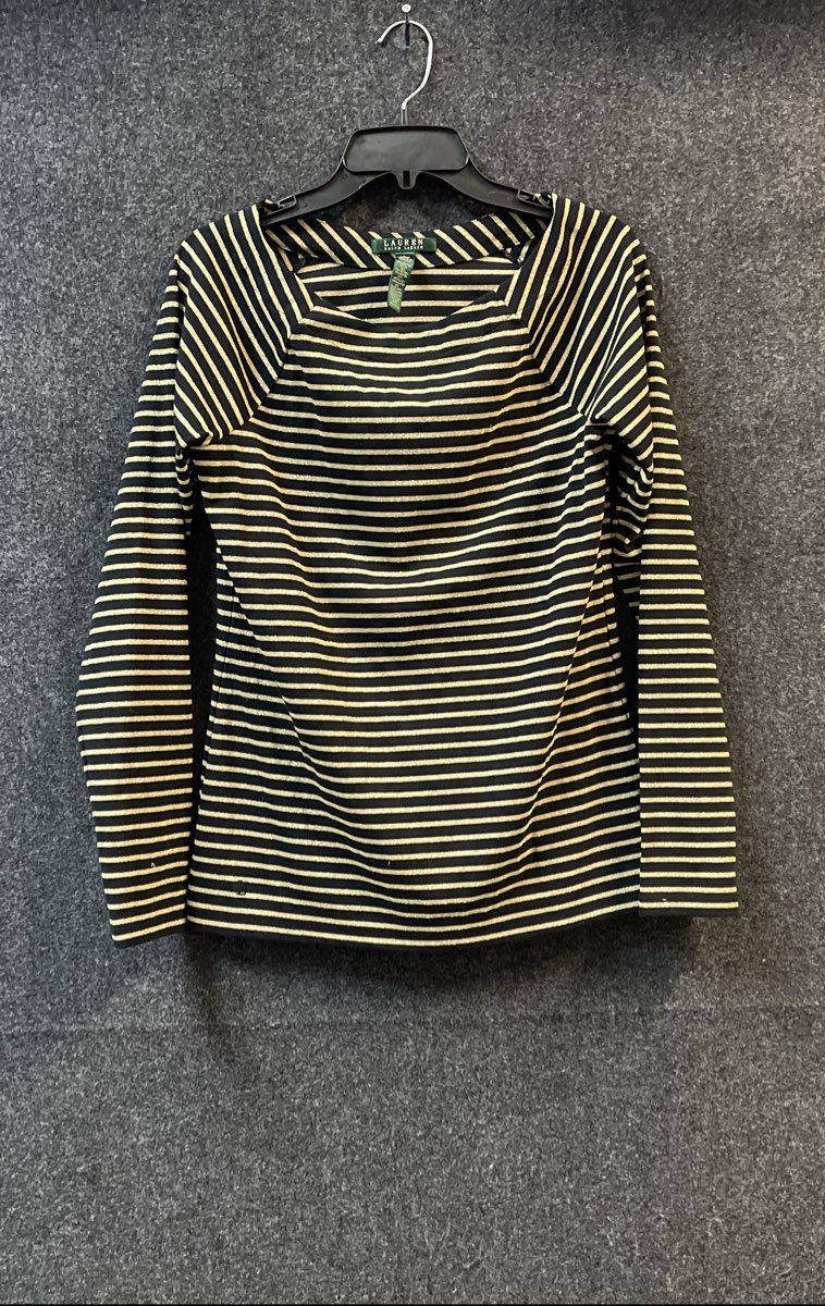 Lauren Ralph Lauren Women's Black Gold Metallic Striped Boat Neck Top Sz L
