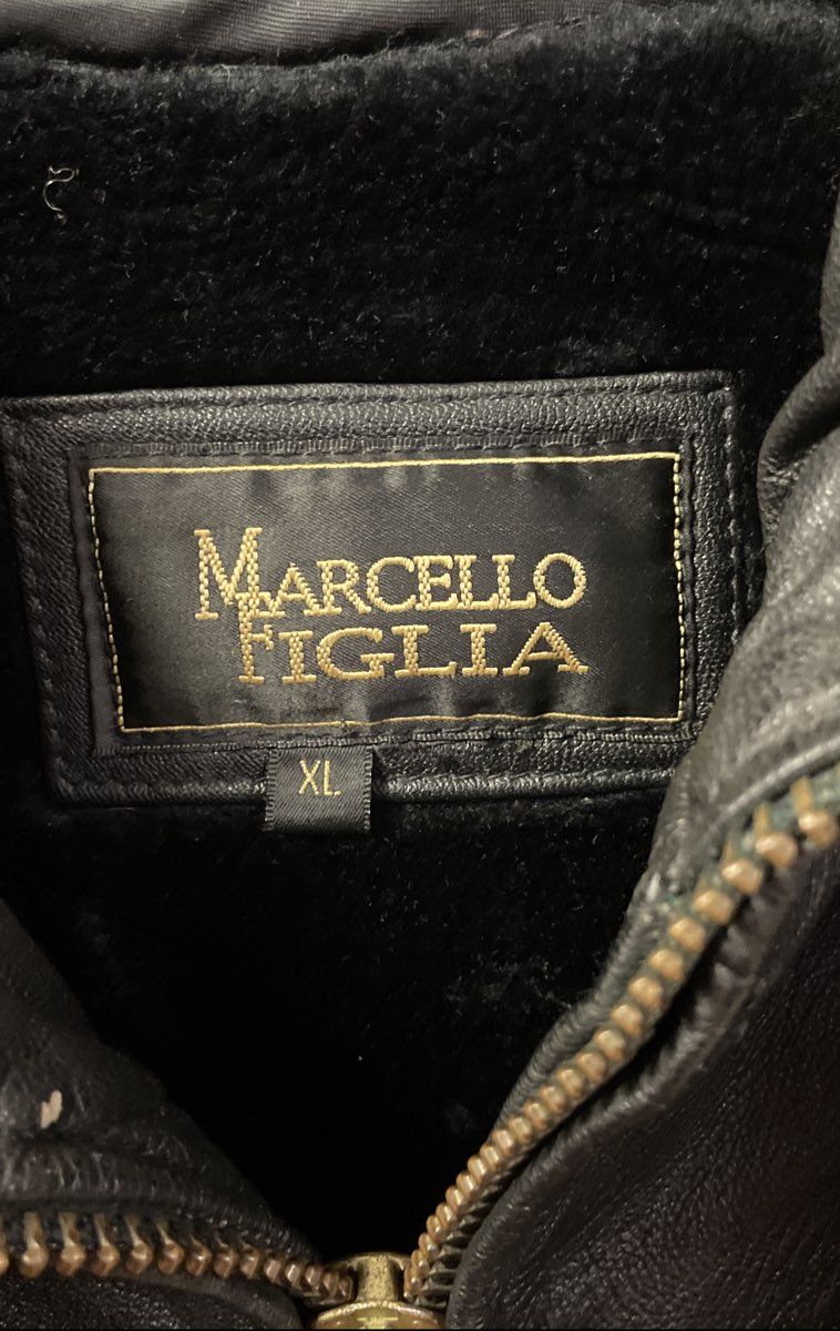Vintage Y2K Marcello Figlia Men's Black Leather Bomber Jacket Patch Sz XL