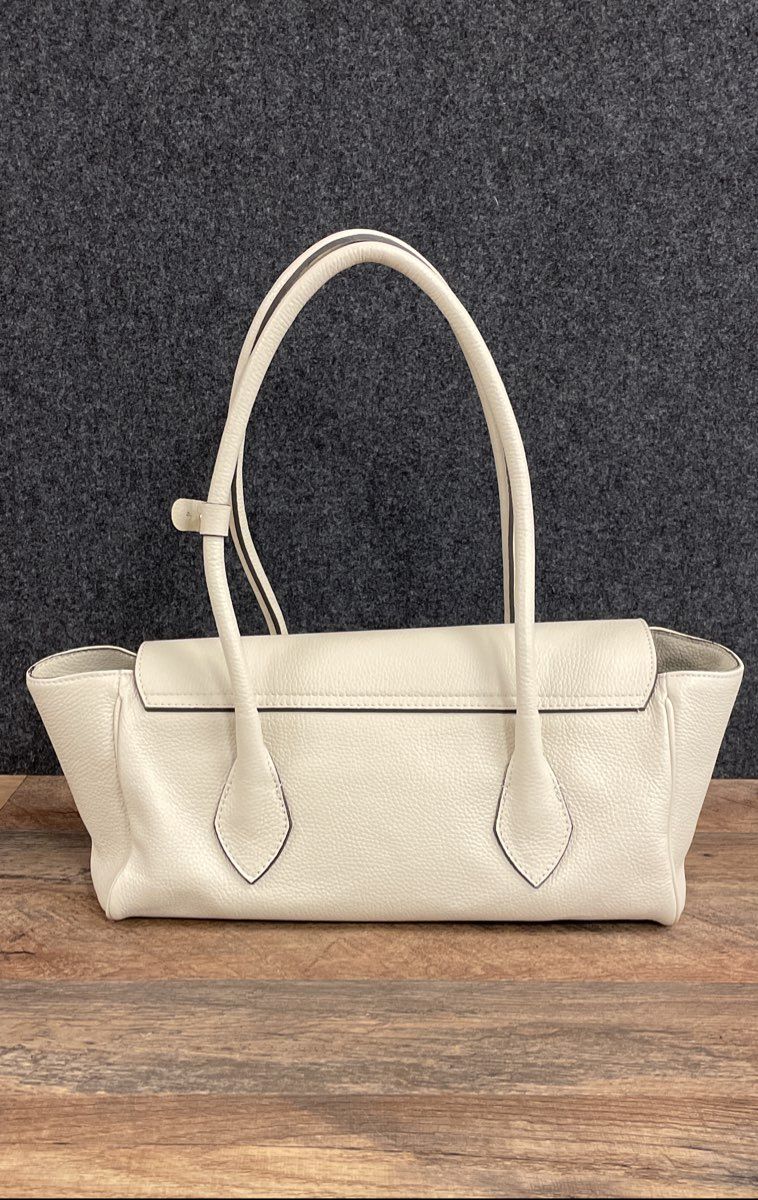 Made in Italy Cream Pebbled Leather Shoulder Bag Floral Charm Gold Hardware