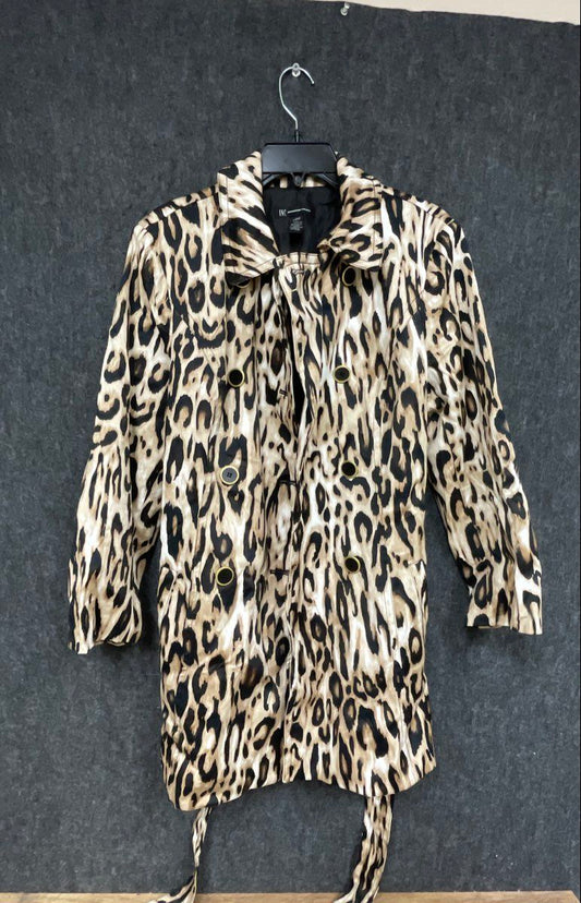INC International Concepts Women's Trench Coat Leopard Print Double Breasted L