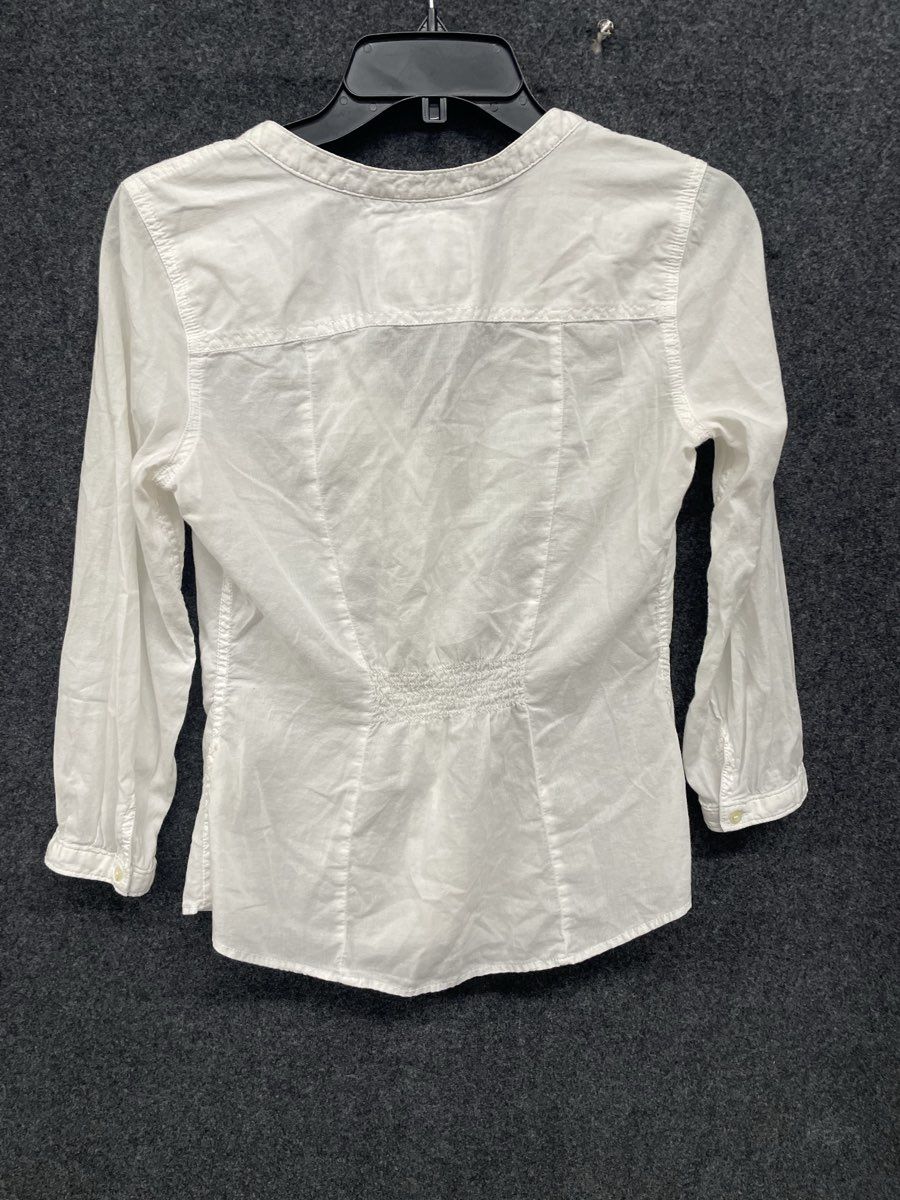 Abercrombie & Fitch Women's White Ruffle Trim Long Sleeve Cotton Shirt Blouse S