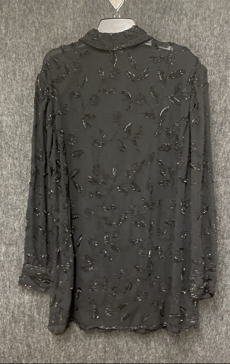 Vintage 90s Brilliante by J.A. Beaded Floral Sheer Blouse Top Sz XL