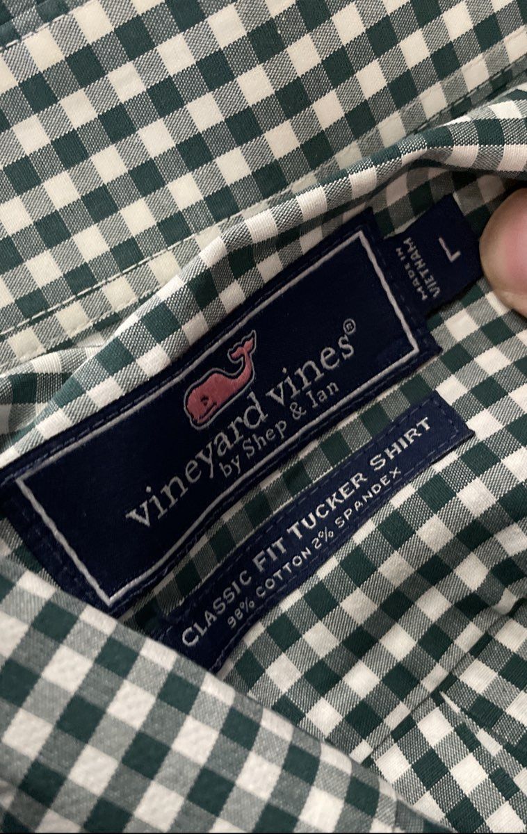 Vineyard Vines Men's Green Gingham Tucker Shirt Classic Fit Button Down Sz L