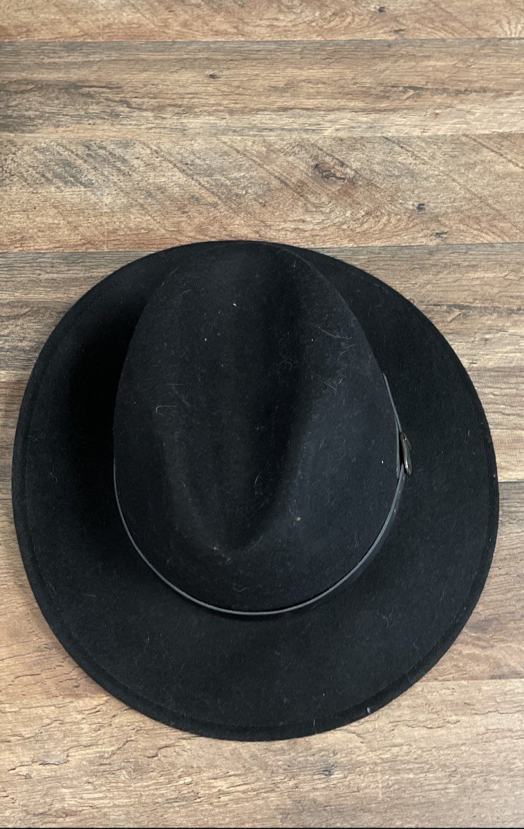 Gelso Bianco Unisex Black Felt Fedora Hat Wide Brim Belted Made in Italy