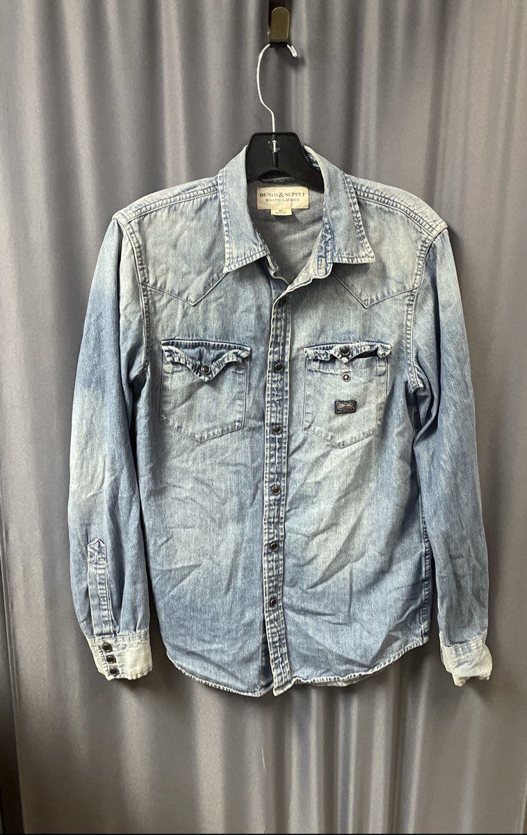 Denim & Supply Ralph Lauren Men's Light Wash Blue Denim Western Snap Shirt Sz S